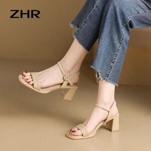 ZHR则则一字带粗跟凉鞋女2024夏季新款休闲百搭时装凉鞋通勤单鞋 商品图9