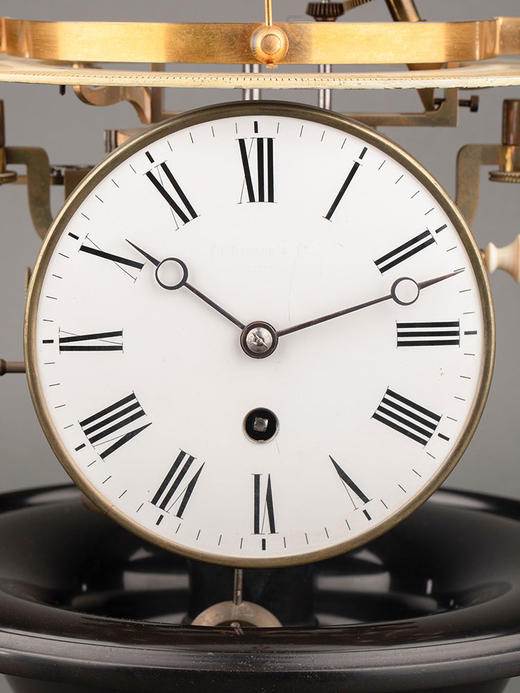 独角鹿西洋古董1870年代法国出品铜鎏金珐琅装饰底座地球仪时钟摆件 商品图2