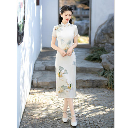 仿醋酸长款短袖旗袍，复古国风中式旗袍GX-801064 商品图2