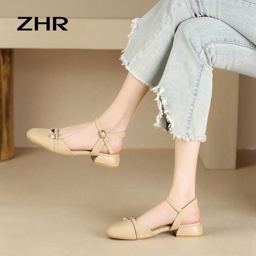 ZHR则则法式包头凉鞋女2024新款时尚百搭优雅气质单凉鞋珍珠甜美 商品图9