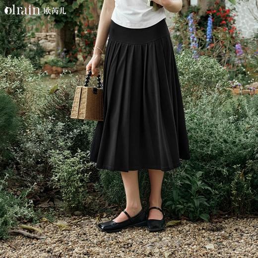 OLrain欧芮儿黑色百褶半身裙女夏季2024年新款时尚百搭显瘦半裙 商品图0