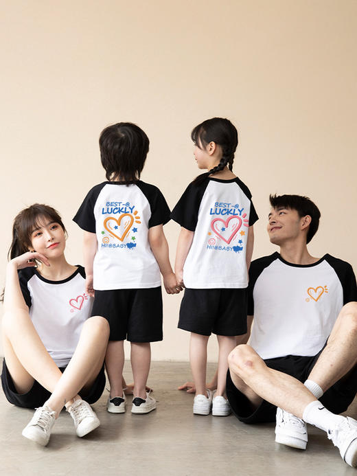 【新潮百搭亲子装！重磅220g】2024新品亲子装 家庭装一家四口夏季纯棉t恤短袖韩版母女宽松撞色 商品图3
