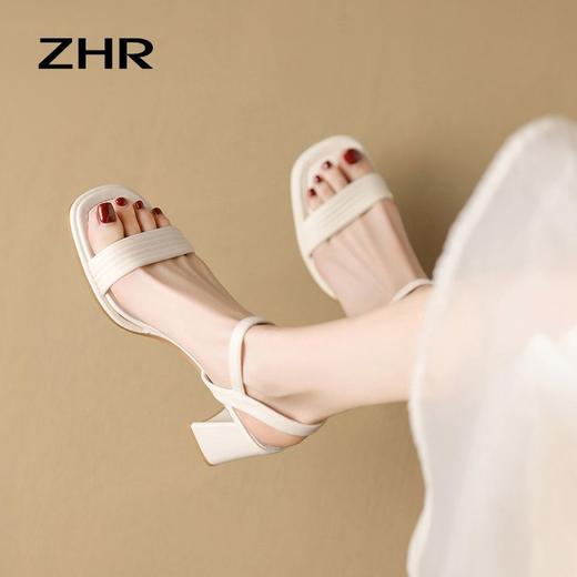 ZHR则则一字带粗跟凉鞋女2024夏季新款休闲百搭时装凉鞋通勤单鞋 商品图8