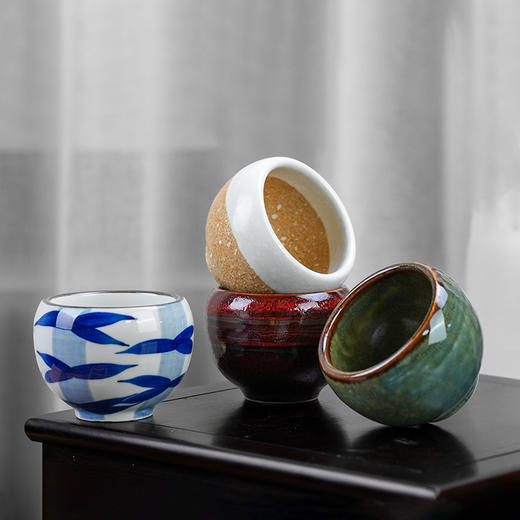 创意复古球形杯4入组合 加厚品名杯 茶杯 陶瓷品杯 商品图0