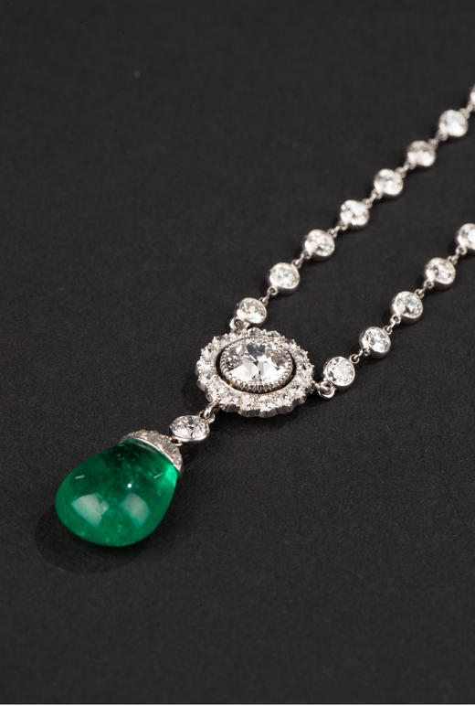 独角鹿西洋古董1910年代欧洲出品铂金镶嵌钻石祖母绿吊坠 商品图1