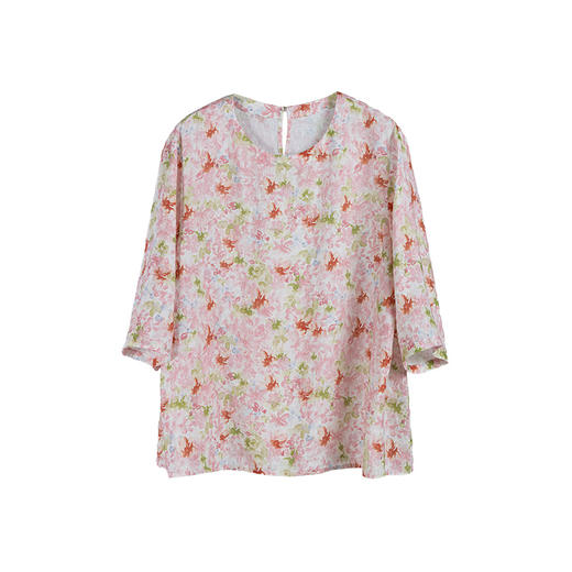 * 绽放252朵/荼蘼水彩碎花高支亚麻七分袖套头宽松休闲旅游穿搭衬衫 商品图4