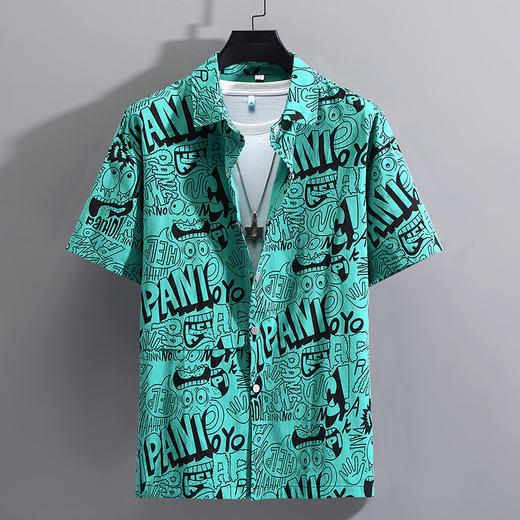 【超大码】【新款DFF】潮男大码卡通涂鸦痞帅短袖衬衣加肥加大宽松棉半袖衬衫320斤时尚胖子男士 商品图0