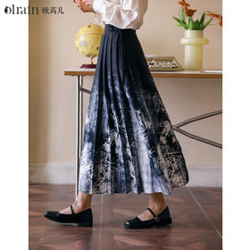 OLrain欧芮儿新中式半身裙女夏季2024年新款国风水墨印花马面裙