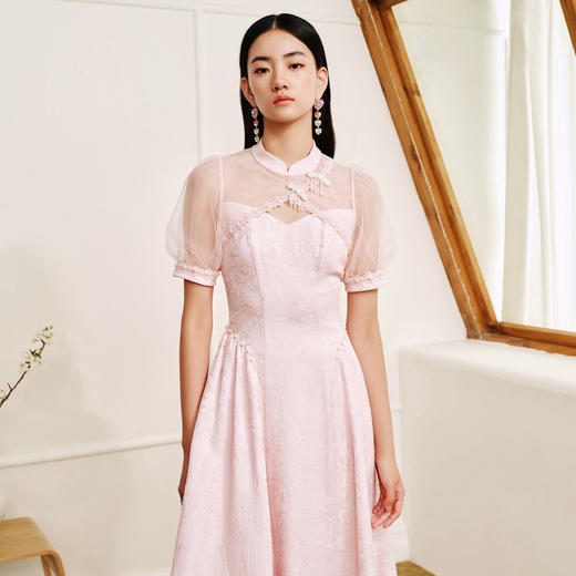 国风新中式复古感连衣裙夏日温柔感盘扣提花 商品图3