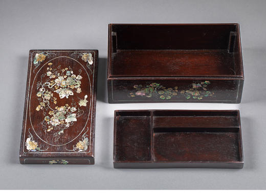 独角鹿西洋古董19世纪下半叶亚洲出品硬木嵌螺钿「瓜瓞绵绵」主题首饰盒 商品图2