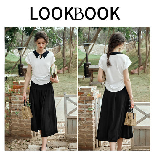 OLrain欧芮儿米白色短袖T恤女夏季2024年新款设计感撞色翻领上衣 商品图4