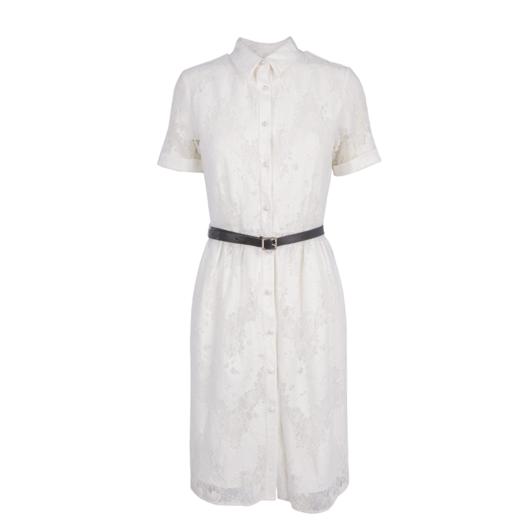 【孤品捡漏】【不退不换】【瑕疵品不发货】欧芮儿2018夏镂空绣花衬衫裙女白色蕾丝连衣裙女中长款 商品图3