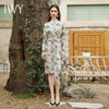 IWY/气质水墨画长袖连衣裙女春秋新中式国风长裙收腰绑带连身裙子Q1072 商品缩略图0
