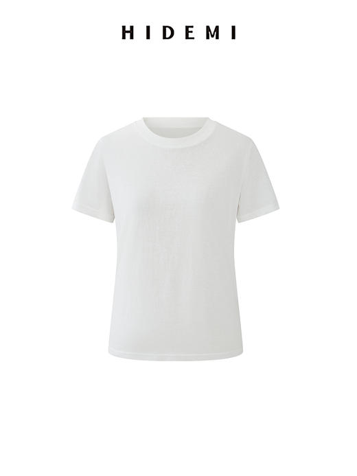 HIDEMI 极简小圆领水洗棉针织自然透气感短款短袖t恤 军绿色/黑色/白色/燕麦色 商品图12