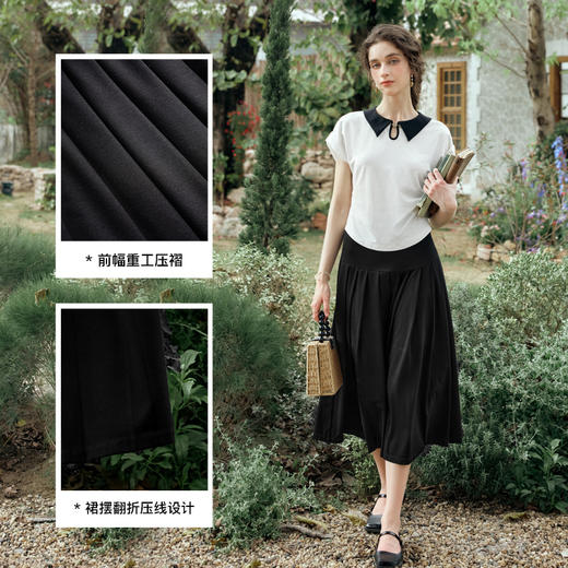 OLrain欧芮儿黑色百褶半身裙女夏季2024年新款时尚百搭显瘦半裙 商品图3