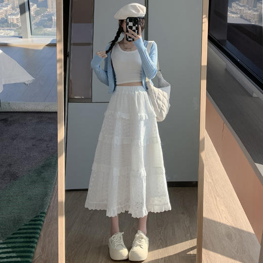 新品【清新优雅，气质蕾丝裙】法式优雅白色蕾丝花边垂感裙，小仙女必备，春夏新款高腰A字中长款，清新田园风气息十足，休闲舒适，温柔垂感，如蓬松的蛋糕！ 商品图6