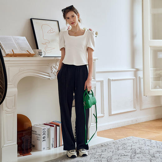 OLrain欧芮儿米白色正肩T恤女夏季2024年新款通勤百搭短袖上衣 商品图4