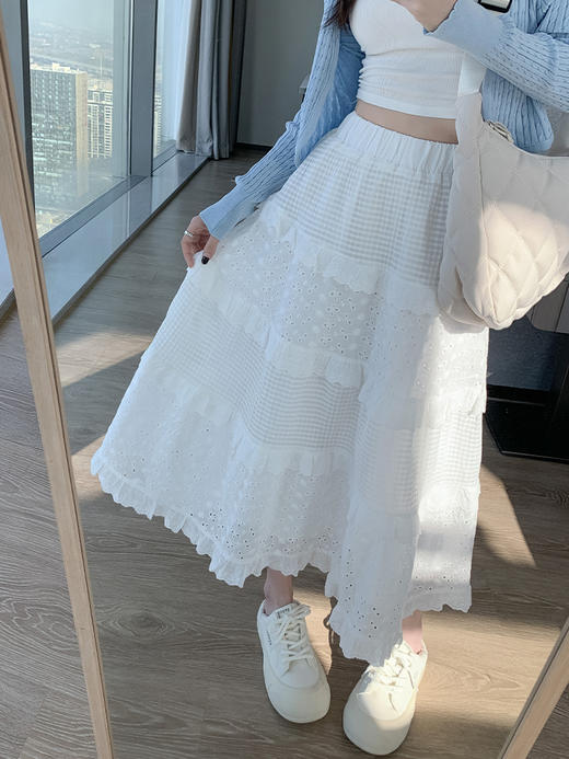 新品【清新优雅，气质蕾丝裙】法式优雅白色蕾丝花边垂感裙，小仙女必备，春夏新款高腰A字中长款，清新田园风气息十足，休闲舒适，温柔垂感，如蓬松的蛋糕！ 商品图4
