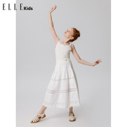 ELLEkids童装 法式度假重工长款花边半裙 商品图1