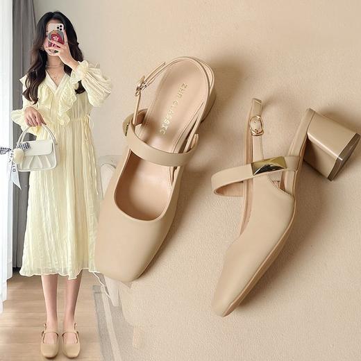 ZHR则则包头凉鞋2024新款时尚浅口单凉鞋网红ins百搭粗跟凉鞋软底 商品图1