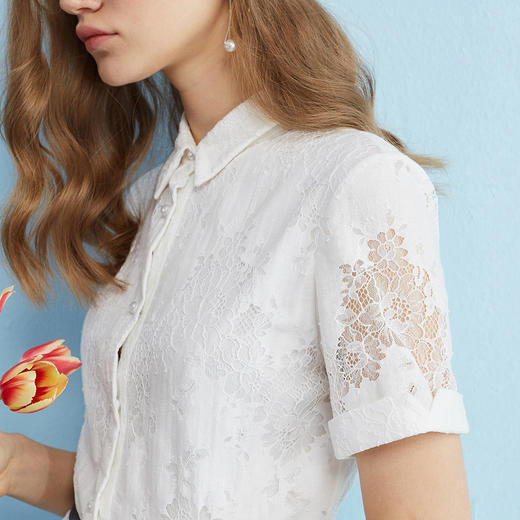 【孤品捡漏】【不退不换】【瑕疵品不发货】欧芮儿2018夏镂空绣花衬衫裙女白色蕾丝连衣裙女中长款 商品图2