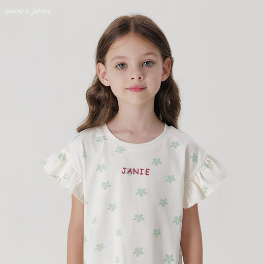 马克珍妮女童荷叶边小花满印短袖T恤儿童上衣2024夏装新款240762 商品图2