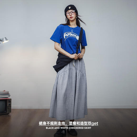 马登复古黑白格半身裙气质a字裙长款显瘦伞裙不规则设计百搭夏女 商品图2