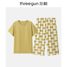 Threegun三枪 【冰泉棉】圆领短袖中裤女BRA家居套-82312D021
