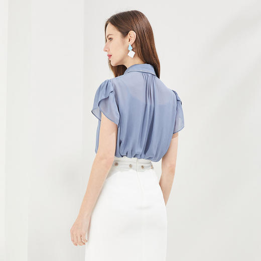 QF23A斯尔丽瑟俪2021秋季精致烫钻领型小小花苞袖女人味十足衬衣 商品图1