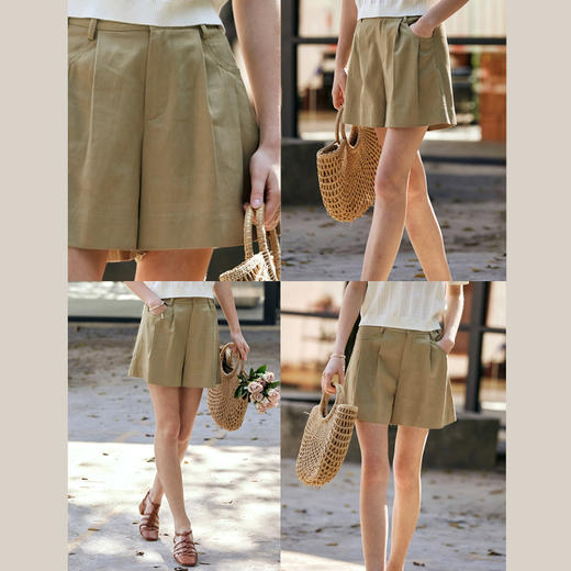 OLrain欧芮儿卡其色休闲裤女夏季2024年新款通勤高级百搭直筒短裤 商品图2