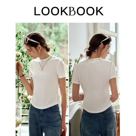 OLrain欧芮儿米白色T恤女夏季2024年新款简约天丝凉感短袖上衣 商品图4