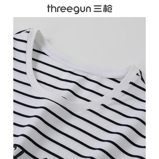 Threegun三枪 彩条冰泉棉印花圆领八分袖女衫-24380A011 商品图2