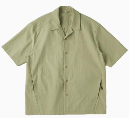 步履不停/4B11158C/古巴领翻领绿色短袖衬衫外套 商品图5