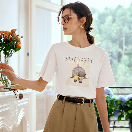 OLrain欧芮儿白色短袖T恤女夏2024新款时尚减龄宽松趣味刺绣上衣 商品图1