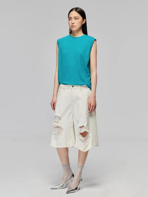 Simple Project/K24900/白色纯棉复古做旧刀割破坏阔腿牛仔短裤 商品图2