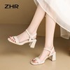 ZHR则则一字带粗跟凉鞋女2024夏季新款休闲百搭时装凉鞋通勤单鞋 商品缩略图6