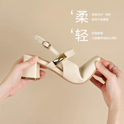 ZHR则则包头凉鞋2024新款时尚浅口单凉鞋网红ins百搭粗跟凉鞋软底 商品图3