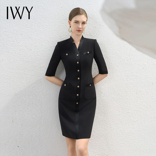 IWY/法式高端连衣裙女气质黑色双排扣西服裙子经理工作服面试装Q1101 商品图2