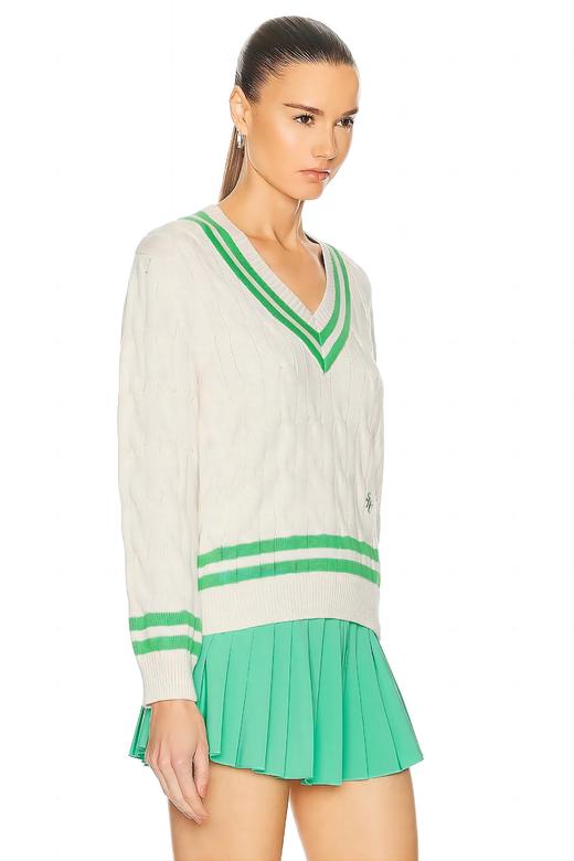 Sporty & Rich - Src Cableknit V-Neck Sweater - Cream/Clean Mint - 上衣 - 奶油色/薄荷色 商品图1