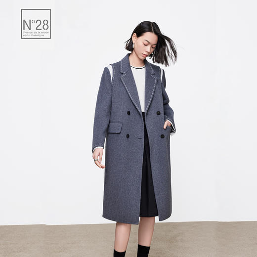 N°28 冬季设计师冬款女士外套双面毛呢女士中长款大衣8351D580  商品图3
