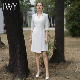 IWY/高端职业白色连衣裙女裙子夏季薄款西装裙主持人医美咨询师工作服Q1106