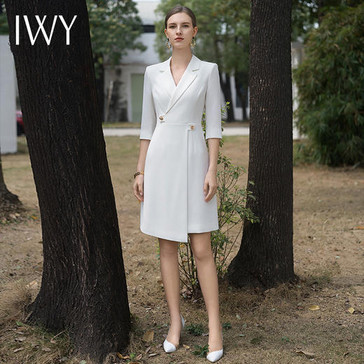 IWY/高端职业白色连衣裙女裙子夏季薄款西装裙主持人医美咨询师工作服Q1106 商品图0