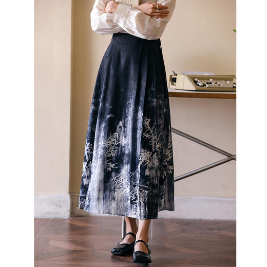 OLrain欧芮儿新中式半身裙女夏季2024年新款国风水墨印花马面裙 商品图1