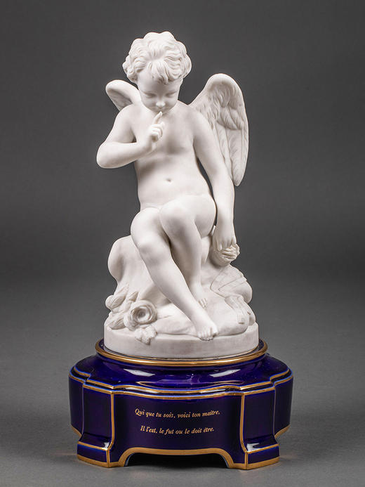 独角鹿西洋古董19世纪法国出品帝王蓝釉底座嵌素胎瓷「Cupidon et Psyché 丘比特与普赛克」雕塑一对 商品图2