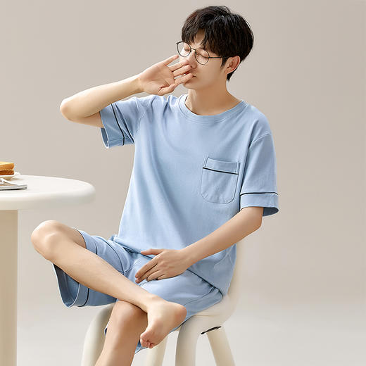 慢醒纯棉素色男款家居服-短款 商品图4
