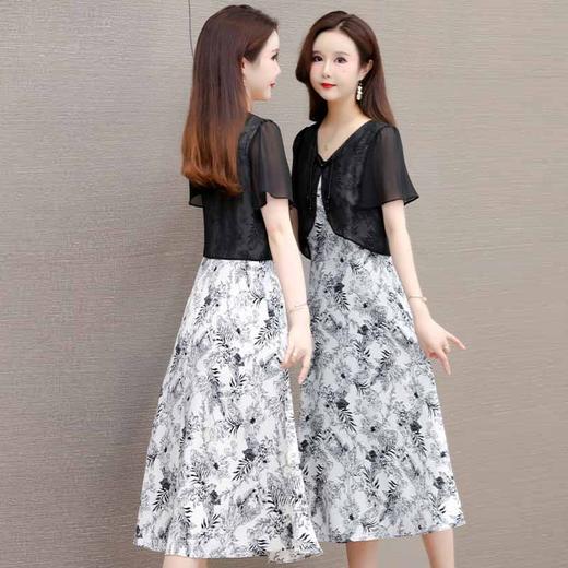 时尚假两件连衣裙，印花短袖拼时尚高腰A字裙QYM- LRX-JF2436-Y 商品图2
