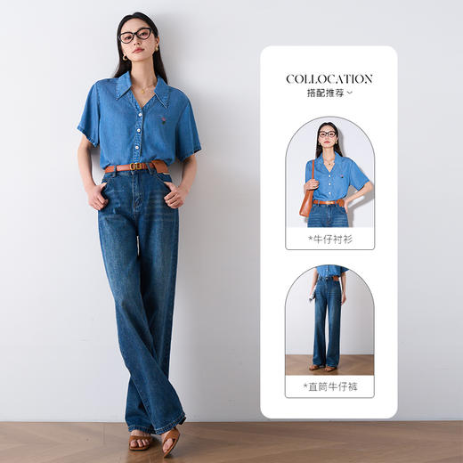 OLrain欧芮儿怀旧蓝牛仔裤女夏季2024年新款高腰直筒宽松阔腿裤 商品图1