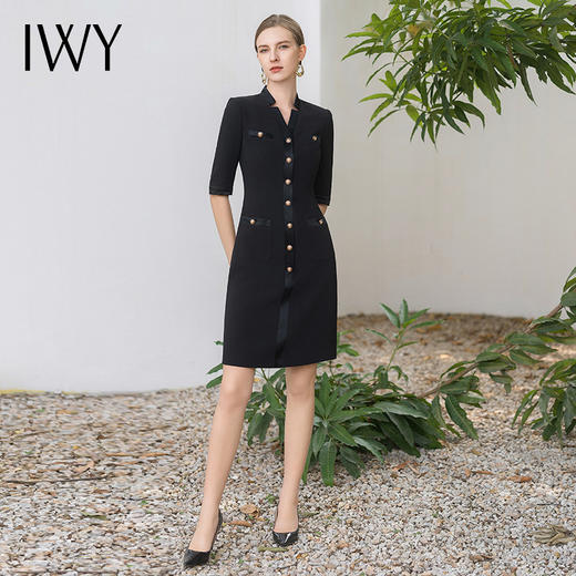 IWY/法式高端连衣裙女气质黑色双排扣西服裙子经理工作服面试装Q1101 商品图1