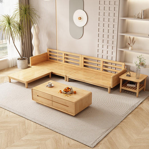 实木布艺沙发1186#原木色+绿色面料（齐） 商品图4