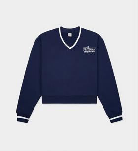 Sporty & Rich - Prince Health Embroidered V-Neck Sweater- Navy / White - 卫衣 - 深蓝/白
